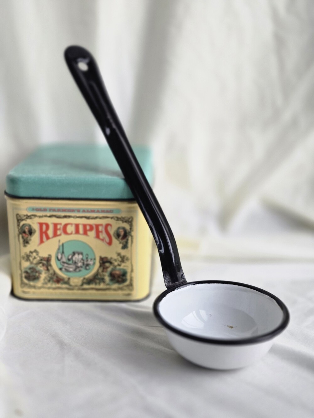 Black and White Enamel Ladle / Vintage Kitchen